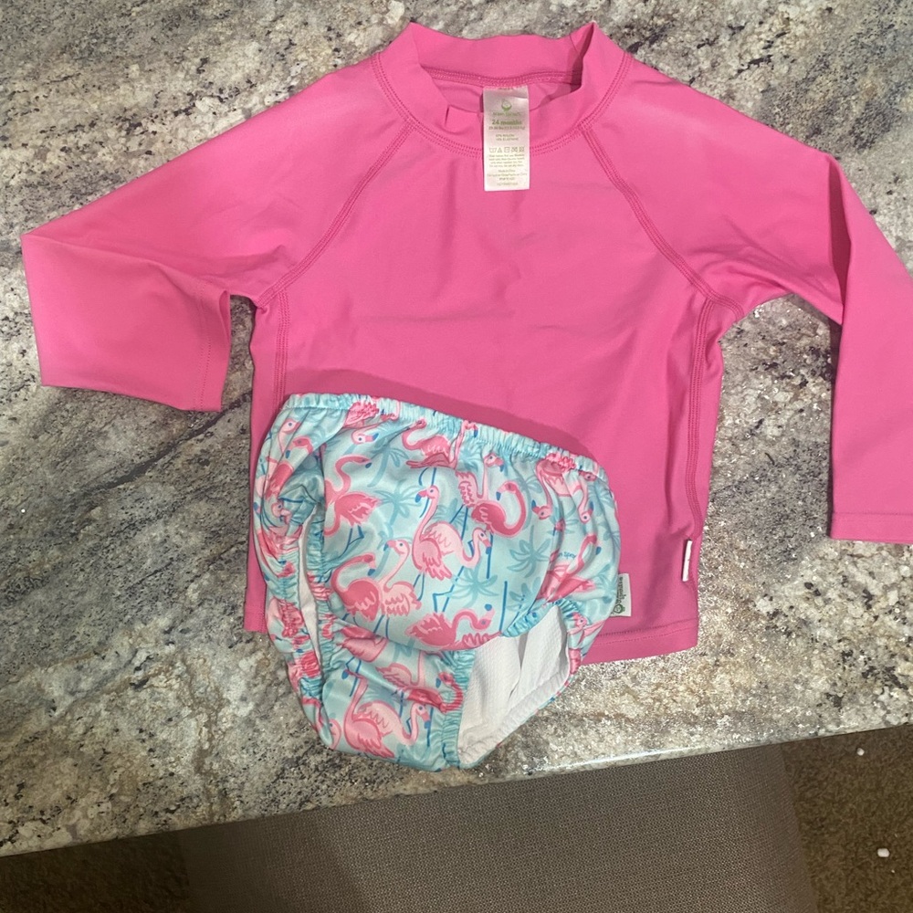 i play. Pink Rashguard and Flamingo Swim Diaper Set